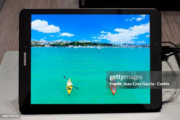 Samsung display their Samsung Galaxy Tab S3 during the Mobile World Congress, on February 28, 2017 in Barcelona, Spain.