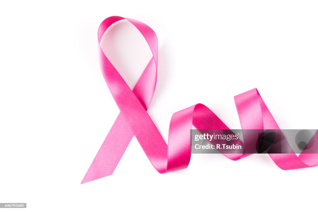 Pink ribbon over white