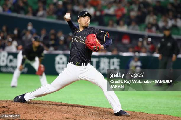 Pitcher Kohdai Senga of Japan throws in the bottom of the ninth inning during the SAMURAI JAPAN Send-off Friendly Match between CPBL Selected Team...