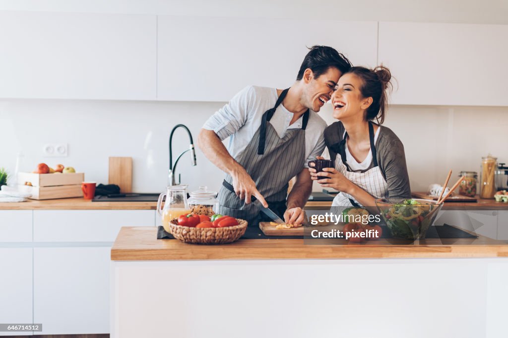 Young couple in love in the kitchen