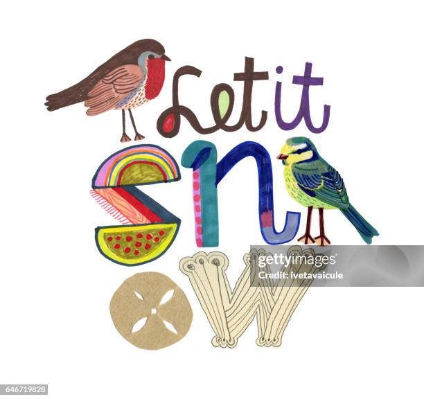let it snow seasons greetings - red robin stock illustrations
