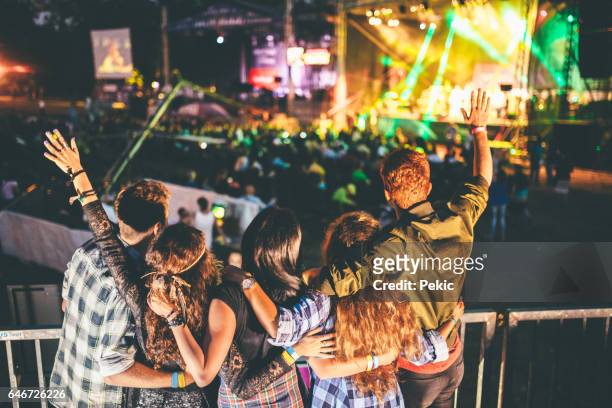 cheering on their favourite band - concert stock pictures, royalty-free photos & images
