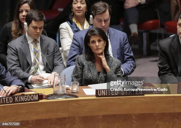 Nikki R Haley, United States Permanent Representative to the UN, during the Security Council meeting on Syria's use of chemical weapons, at the UN...