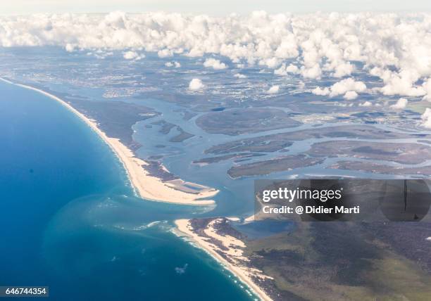 aerial view of the coast between gold coast and brisbane in australia - brisbane beach stock pictures, royalty-free photos & images