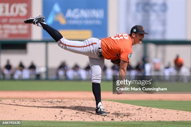 Tyler Wilson of the Baltimore Orioles pitches during the Spring Training game against the Detroit Tigers at Publix Field at Joker Marchant Stadium on...