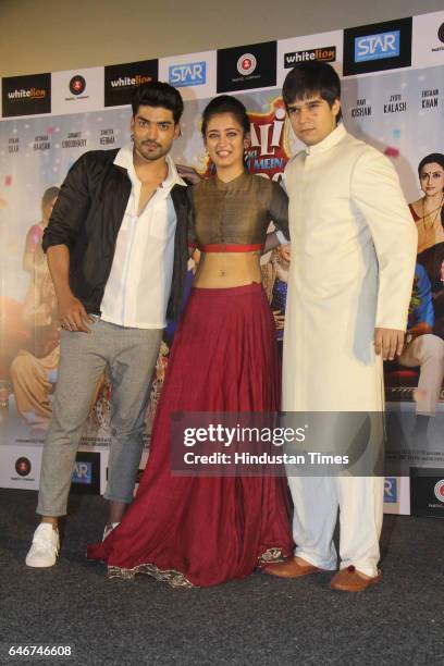 Bollywood actors Akshara Haasan, Gurmeet Choudhary and Vivaan Shah during a trailer launch of movie 'Laali Ki Shaadi Mein Laddoo Deewana' at...