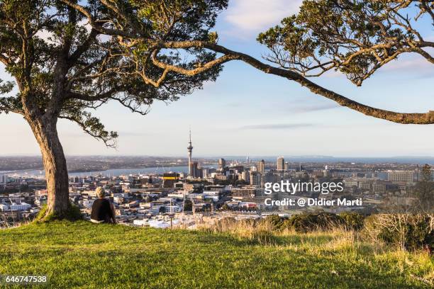 auckland from mount eden in new zealand - auckland stock pictures, royalty-free photos & images