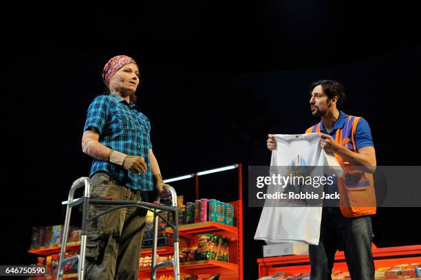 Kate Fleetwood as Jess and Ralf Little as Stevie in the National Theatre's production of Lindsey Ferrentino's Ugly Lies the Bone directed by Indhu...