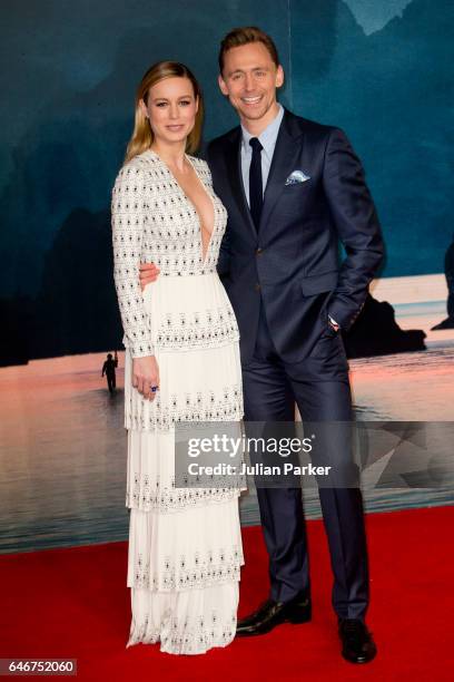 Brie Larson, and Tom Hiddleston attend the European premiere of 'Kong: Skull Island' at the Cineworld Empire Leicester Square on February 28, 2017 in...