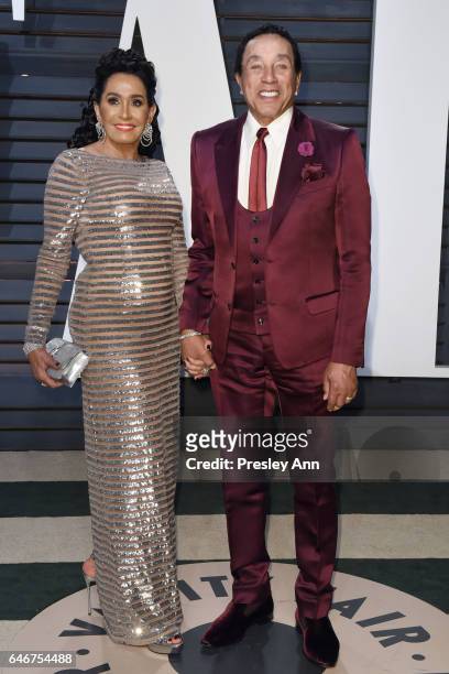 Frances Glandney and Smokey Robinson attend the 2017 Vanity Fair Oscar Party hosted by Graydon Carter at Wallis Annenberg Center for the Performing...