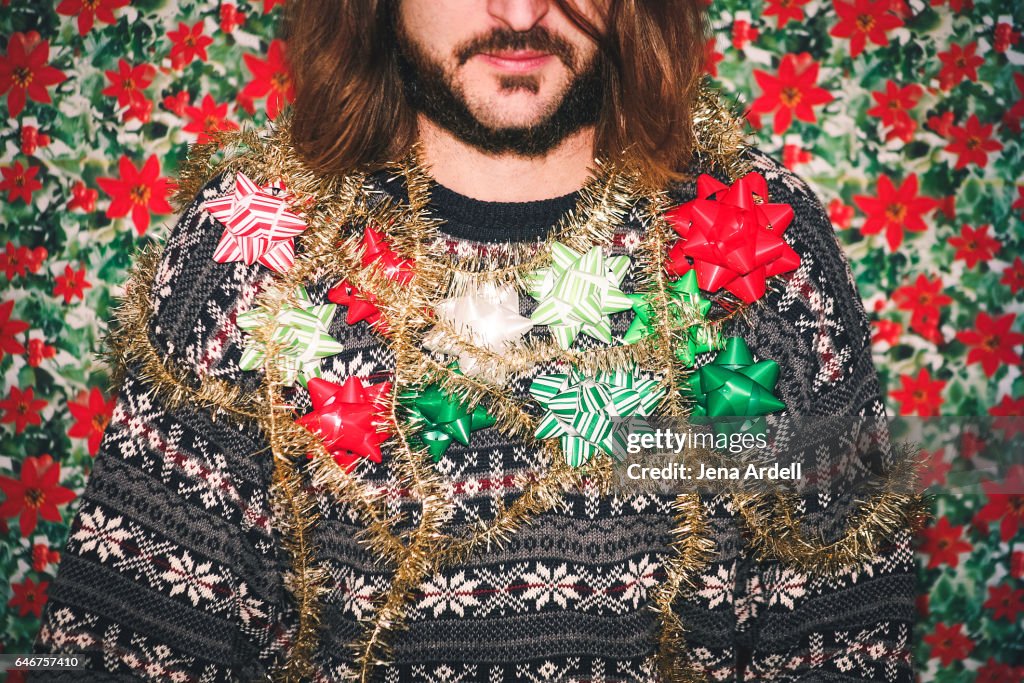 Man Wearing Ugly Christmas Sweater