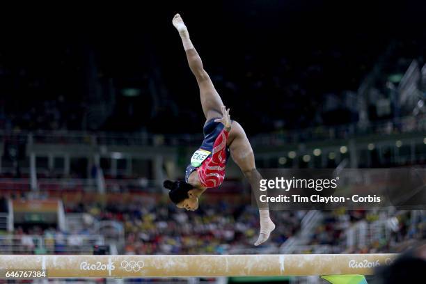 Gymnastics - Olympics: Day 2 Gabrielle Douglas of the United States performing her routine on the Balance Beam during the Artistic Gymnastics Women's...