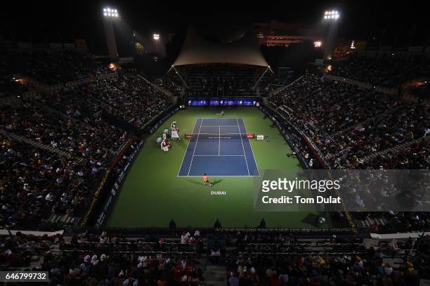 General view of action during second round match between Roger Federer of Switzerland and Evgeny Donskoy of Russia on day four of the ATP Dubai Duty...