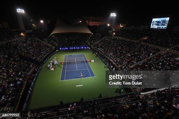 General view of action during second round match between Roger Federer of Switzerland and Evgeny Donskoy of Russia on day four of the ATP Dubai Duty...
