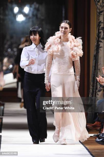 Bouchra Jarrar and Vittoria Ceretti walk the runway after the Lanvin show as part of the Paris Fashion Week Womenswear Fall/Winter 2017/2018 on March...