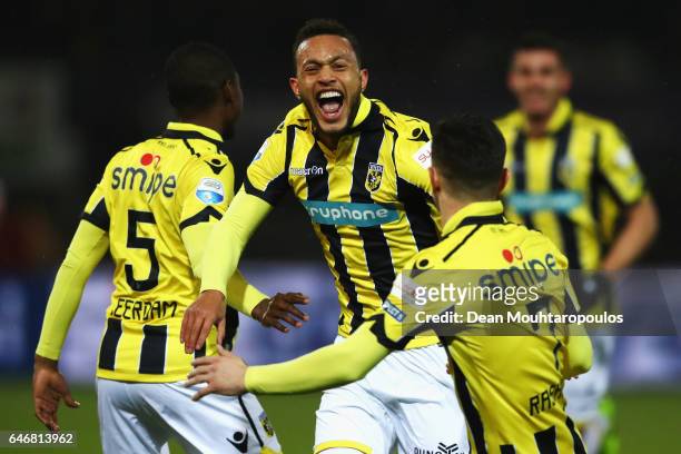 Lewis Baker of Vitesse Arnhem celebrates scoring his teams first goal of the game during the Dutch KNVB Cup Semi-final match between Sparta Rotterdam...