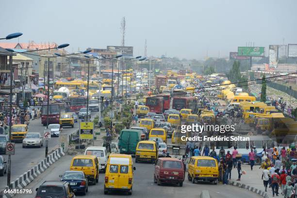 Market and traffic Jam in Oshodi area on March 16, 2016 in Lagos, Nigeria, West Africa.
