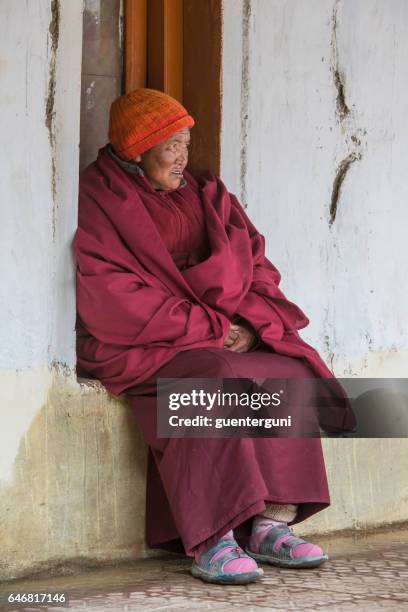 buddhist nun at a monastery festival in ladakh - nun isolated stock pictures, royalty-free photos & images