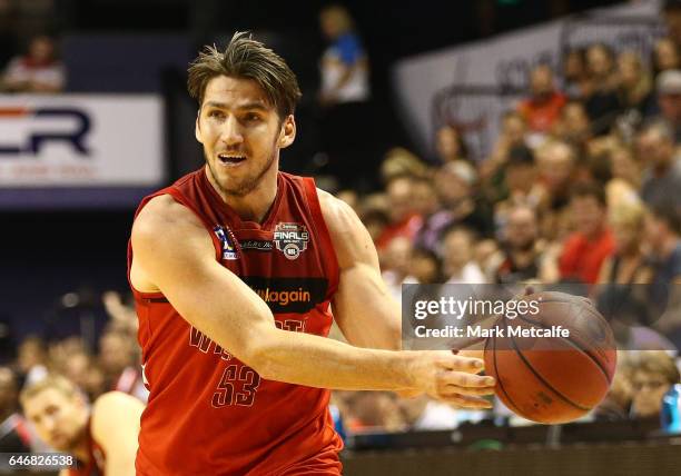 Damian Martin of the Wildcats in action during game two of the NBL Grand Final series between the Perth Wildcats and the Illawarra Hawks at WIN...