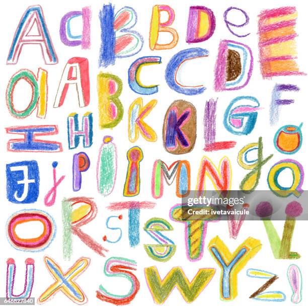 ilustrações de stock, clip art, desenhos animados e ícones de alphabet drawn with crayons - desenho a lápis de cera