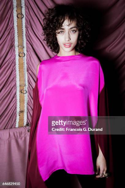 Model Alanna Arrington poses backstage before the Koche show as part of the Paris Fashion Week Womenswear Fall/Winter 2017/2018 on February 28, 2017...