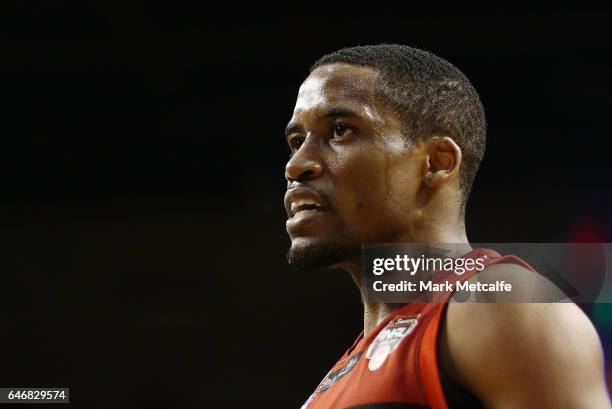 Bryce Cotton of the Wildcats looks on during game two of the NBL Grand Final series between the Perth Wildcats and the Illawarra Hawks at WIN...