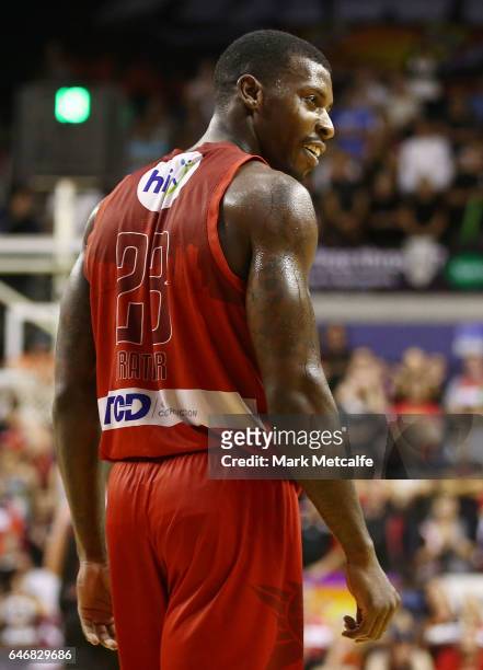 Casey Prather of the Wildcats smiles after victory in game two of the NBL Grand Final series between the Perth Wildcats and the Illawarra Hawks at...