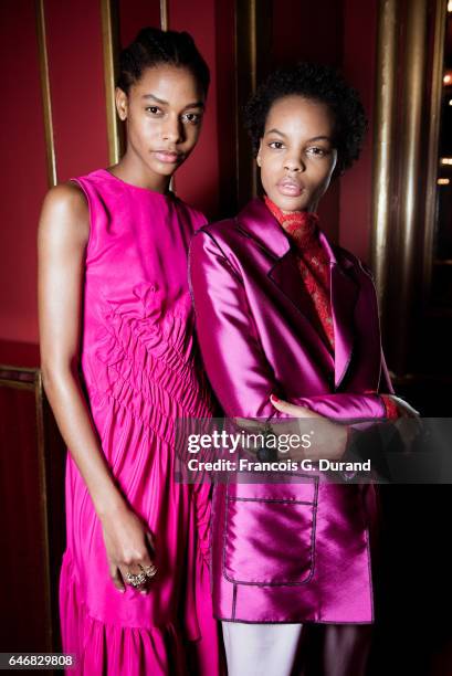 Models pose backstage before the Koche show as part of the Paris Fashion Week Womenswear Fall/Winter 2017/2018 on February 28, 2017 in Paris, France.