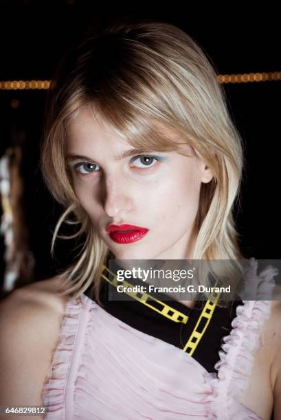 Model poses backstage before the Koche show as part of the Paris Fashion Week Womenswear Fall/Winter 2017/2018 on February 28, 2017 in Paris, France.