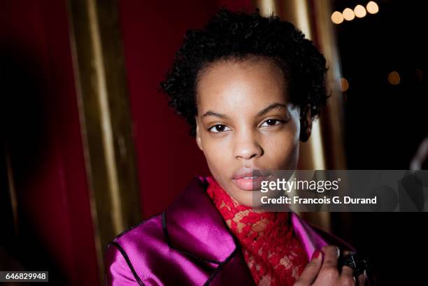 Model poses backstage before the Koche show as part of the Paris Fashion Week Womenswear Fall/Winter 2017/2018 on February 28, 2017 in Paris, France.