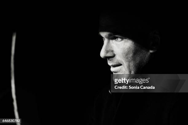 Zinedine Zidane, manager of Real Madrid during the La Liga match between Real Madrid CF v UD Las Palmas at Santiago Bernabeu on March 1, 2017 in...