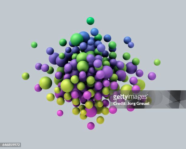 A cloud of multicolored floating spheres