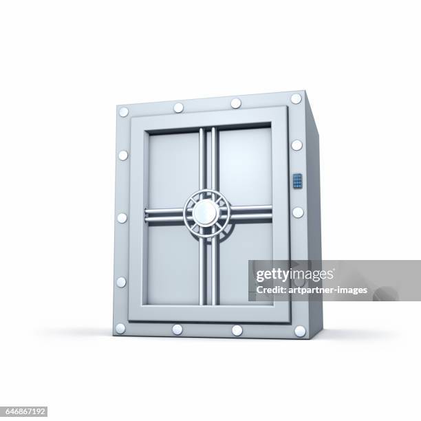 bank safe on white background - safe security equipment stock-fotos und bilder