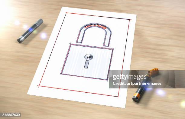 a drawn padlock on paper - heidelberg project stock pictures, royalty-free photos & images