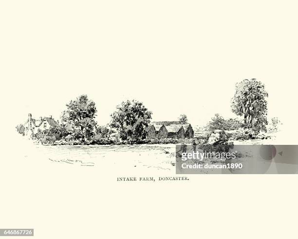 victorian intake farm, doncaster, 19th century - archive farms stock illustrations
