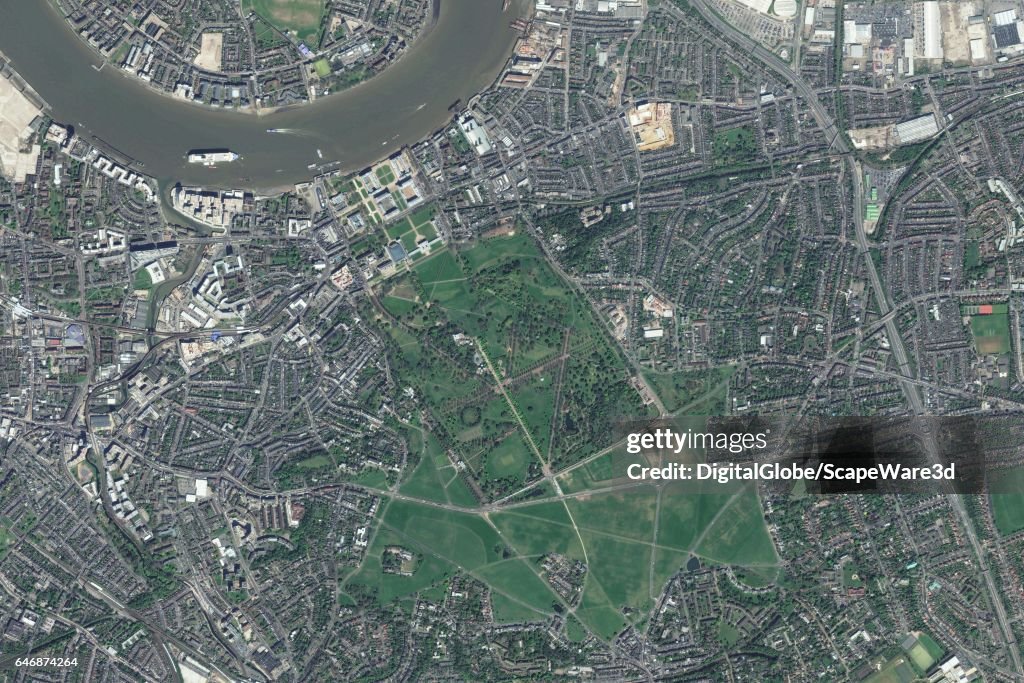 JULY 22, 2014: This is DigitalGlobe overview Satellite imagery of the Greenwich Royal Observatory.