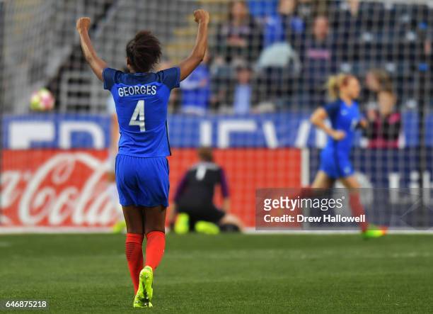 Laura Georges of France celebrates her teams first goal in the second half against England during the SheBelieves Cup at Talen Energy Stadium on...