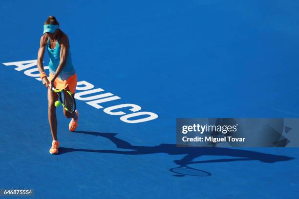 Daniela Hantuchova of Slovakia plays a backhand during the match between Daniela Hantuchova and Monica Puig as part of the Abierto Mexicano Telcel...