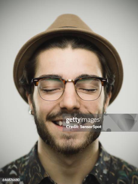 portrait of a real smiling man - man daydreaming stock pictures, royalty-free photos & images