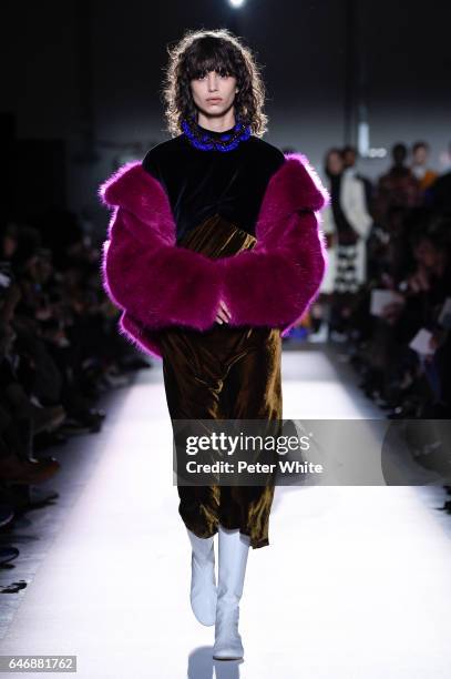 Mica Arganaraz walks the runway during the Dries Van Noten show as part of the Paris Fashion Week Womenswear Fall/Winter 2017/2018 on March 1, 2017...