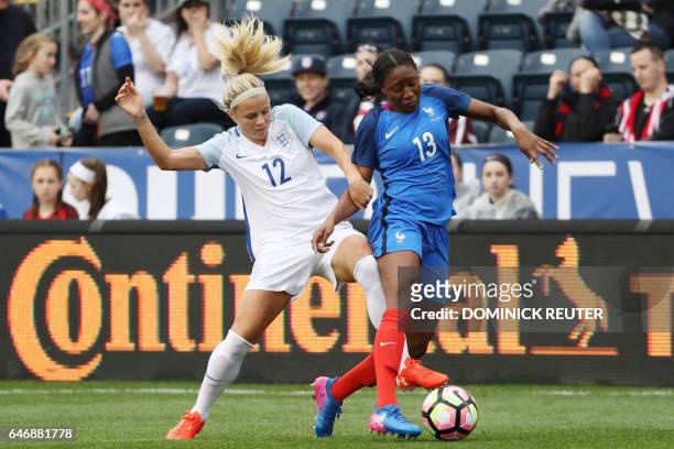 England's Rachel Daly tries to steal the ball from France's Kadidiatou Diani as England and France women's national teams play in the SheBelieves Cup...