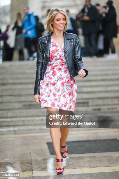 Sylvie Tellier, Miss France 2002, is seen, outside the Rochas show, during Paris Fashion Week Womenswear Fall/Winter 2017/2018, on March 1, 2017 in...