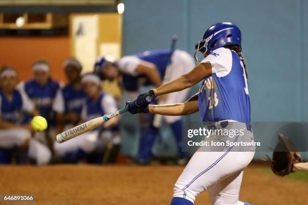 Hampton's Daniella Milloy. The Hampton University Pirates played the Towson University Tigers on February 2017, at Anderson Softball Stadium in...