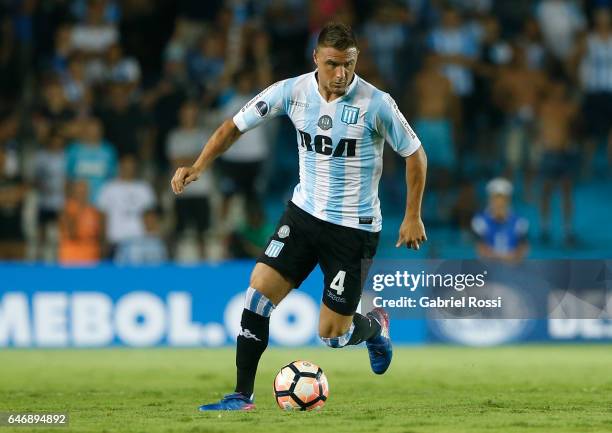 Ivan Pillud of Racing Club drives the ball during a first leg match between Racing and Rionegro Aguilas as part of first round of Copa Conmebol...