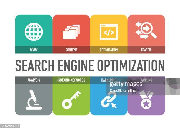 search engine optimization icon set - seo stock illustrations