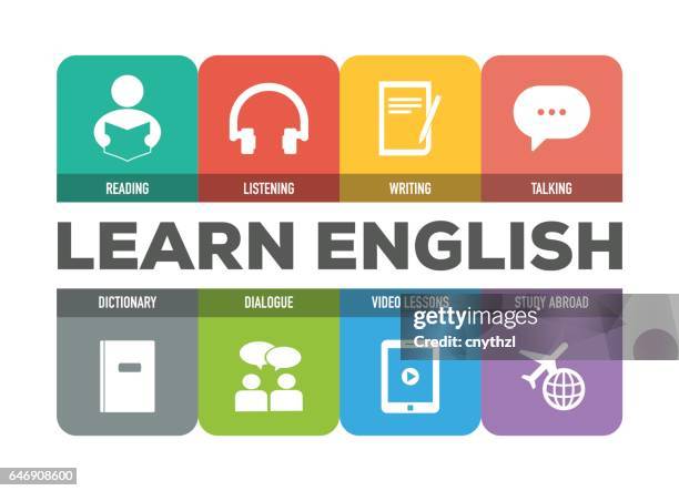 learn english icon set - english language stock illustrations