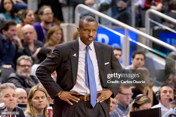 Raptors coach Dwane Casey during the 2nd half of NBA action as the Washington Wizards defeat the Toronto Raptors 105-96 at the Air Canada Centre on...