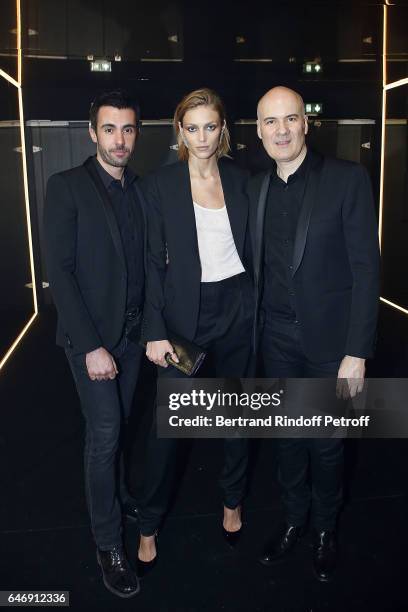 David Iop, Anja Rubik and Stephan Bezy attend Yves Saint Laurent Beauty Party as part of the Paris Fashion Week Womenswear Fall/Winter 2017/2018 at...