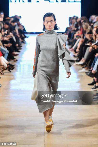 Model walks the runway wearing Mikhael Kale Fall/Winter 2017 at Yorkdale Shopping Centre on March 1, 2017 in Toronto, Canada.