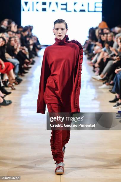 Model walks the runway wearing Mikhael Kale Fall/Winter 2017 at Yorkdale Shopping Centre on March 1, 2017 in Toronto, Canada.